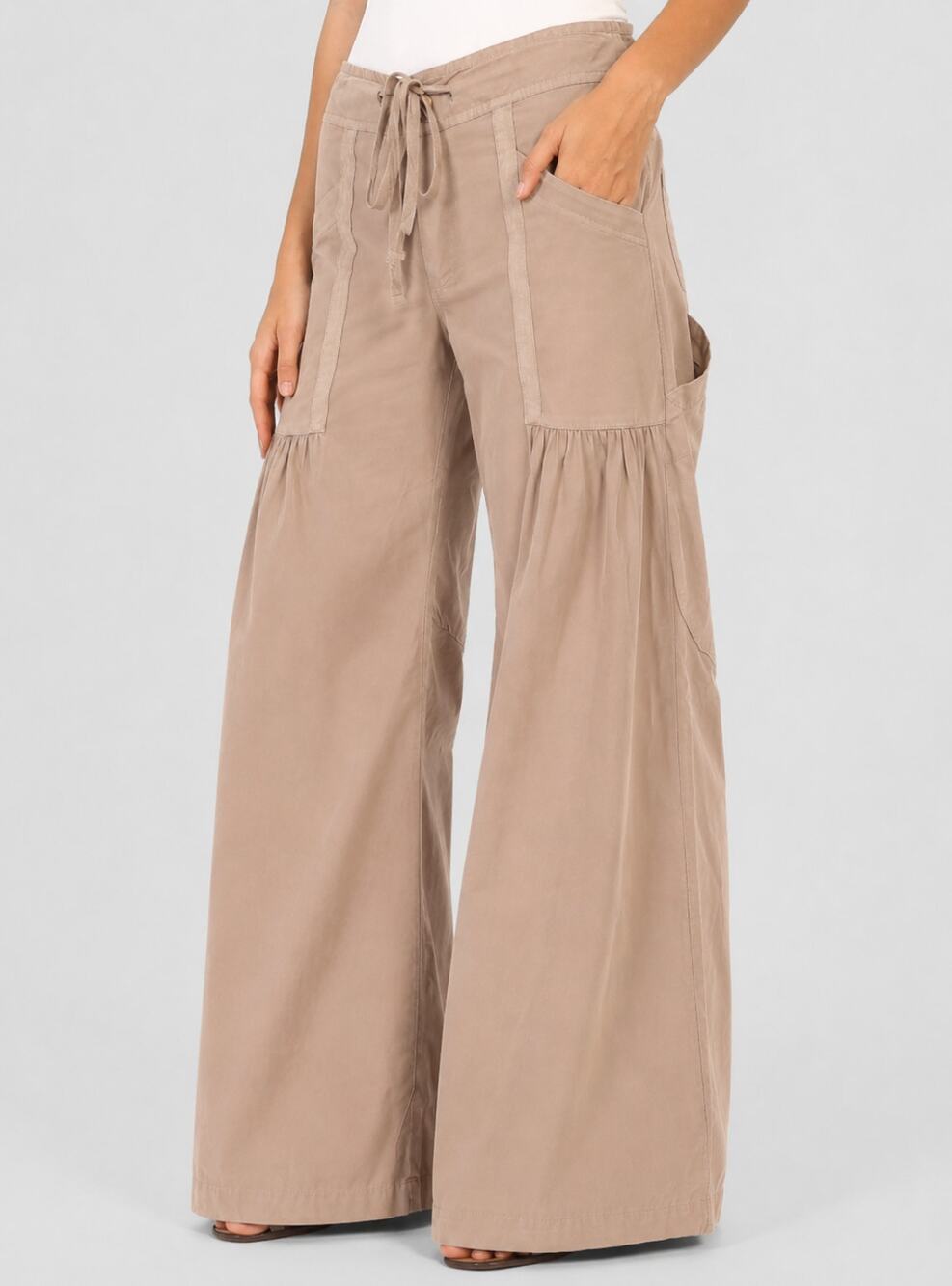 XCVI Women's Willowy Wide Leg Pants Small Mink Tan Stretch Poplin NWT